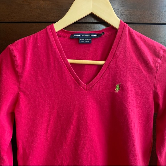Ralph Lauren Sport Pink Vneck Embroidered Top XS - Picture 4 of 6